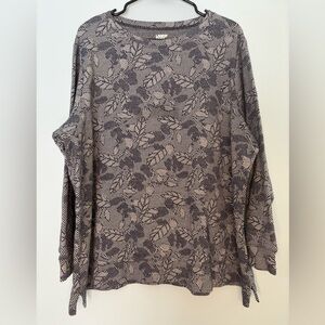 Lands' End Women's Size 2X Blue Floral Leaf Botanical Long Sleeve Tunic Top
